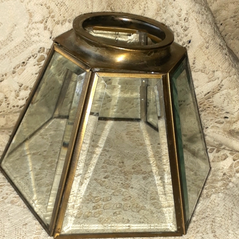 Vintage beveled glass and brass light globe